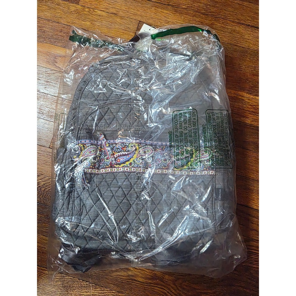 Vera Bradley Quilted Backpack Gray Heather Paisley Embroidered NIB